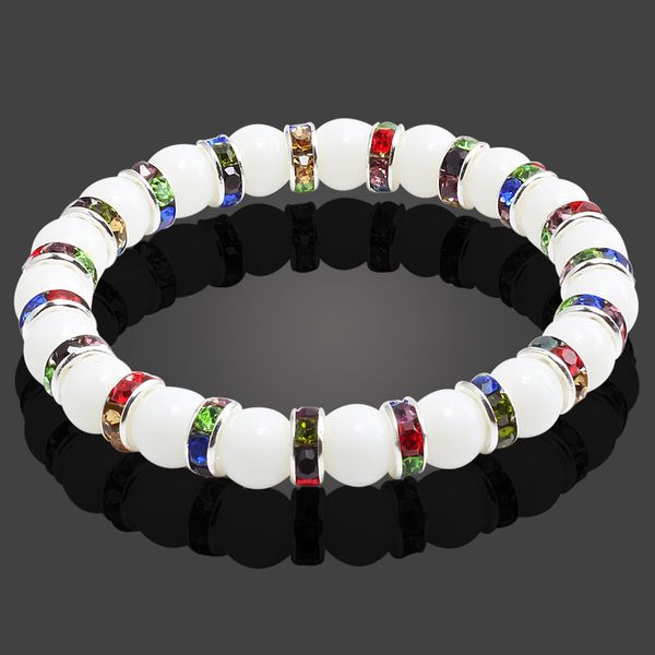 

multicolor chakra bracelet silver crystal white natural stone beaded distance women men bracelets bangles yoga jewelry pulseira, Black
