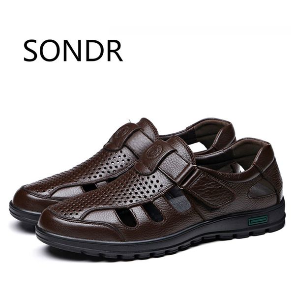 

big size men sandals fashionable leather sandals men outdoor casual shoes breathable fisherman shoes beach, Black
