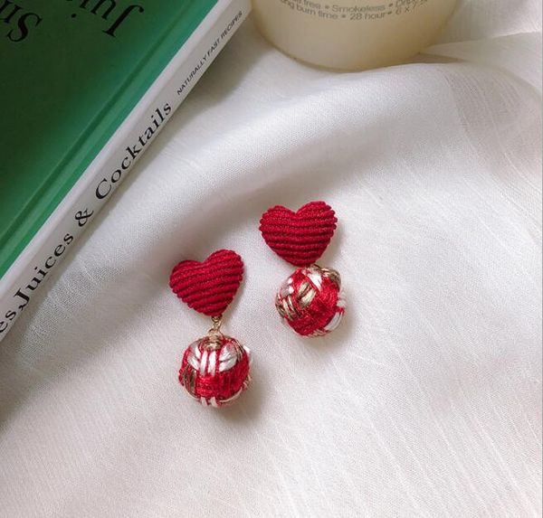 

new korean quality net red autumn and winter small wool ball earrings female advanced sense earrings celebration red earrings wy126, Golden