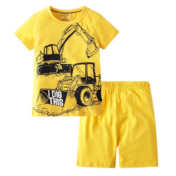 

лето детские наборы мультфильм digger печати с коротким рукавом топы короткие штаны костюм мальчиков хлопок одежда 2-7 лет, White
