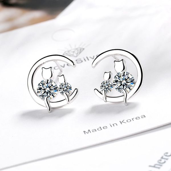 

earrings female korean version of the sweet single cat earrings temperament personality moon ear jewelry, Golden;silver