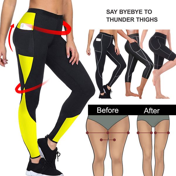 

2020 women sauna weight loss slimming pants with side pocket thermo sweat leggings fitness workout body shaper sporting pant, White;red