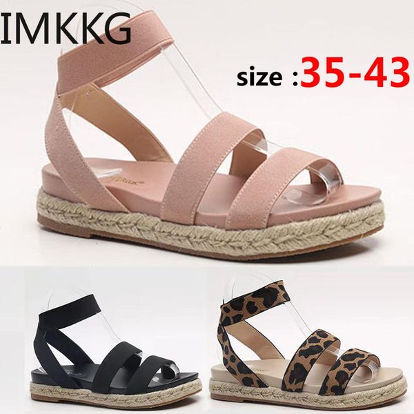 

2019 summer new stretch women's sandals bohemia sequin rope comfortable thick bottom flat shoes q00033, Black