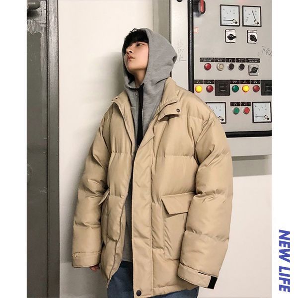 

autumn and winter new men's fashion solid color loose simple casual long-sleeved jacket youth wild warm large size, Black