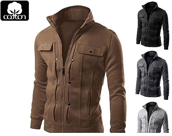 

men's slim fit winter jacket stand collar coat fashion outwear for man 2018, Black