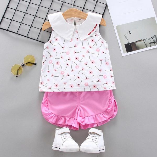 

2020 baby girl clothes print жилет кружевные шорты детская одежда комплект baby girl summer outfit 6m-3years костюм ropa recien nacido, White