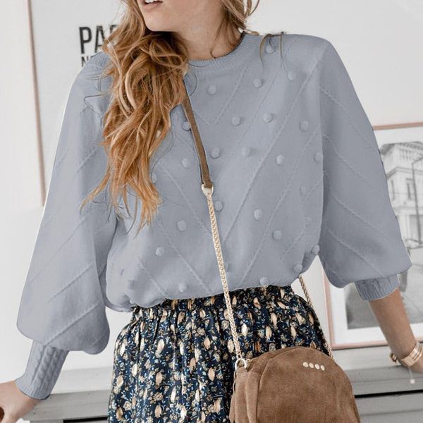 

fashion women winter warm o-neck knitted hairball long sleeve sweater, White;black