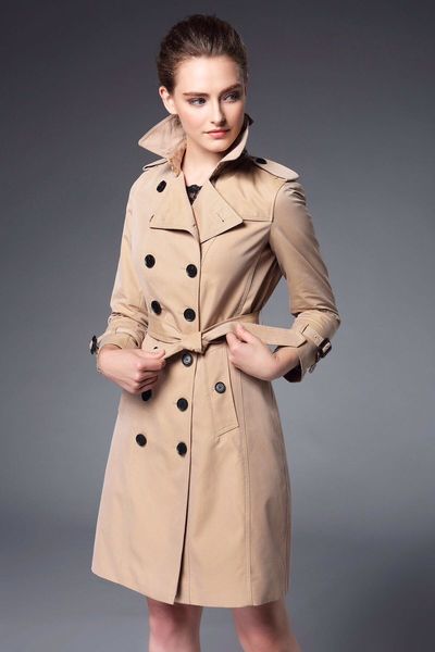 

women's trench coats long classic windbreaker waterproof british new high-end english style autumn winter gabadian solid color casual c, Tan;black