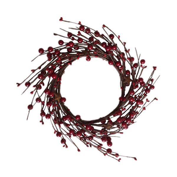 

american-style model christmas circle red berries five point star dried fruit wreath candle ring holiday decorations
