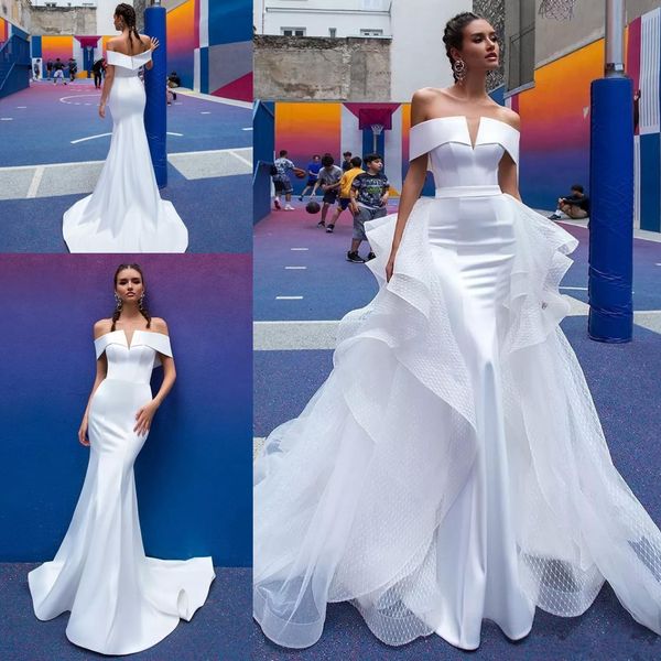 

2019 Berta Mermaid Wedding Dresses Detachable Train Off The Shoulder Open Back Beach Wedding Dress Bridal Gowns Custom Made