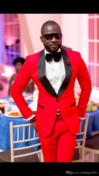 Bonito Red Noivo Smoking xaile lapela Man Prom Party Dress ternos formais Personalizar (jaqueta + calça + gravata) H: 809