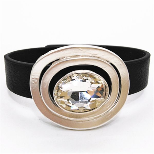 

big crystal geometric metal statement shinning fashion girl black leather bracelets women cuff bangle female party jewelry gift, White