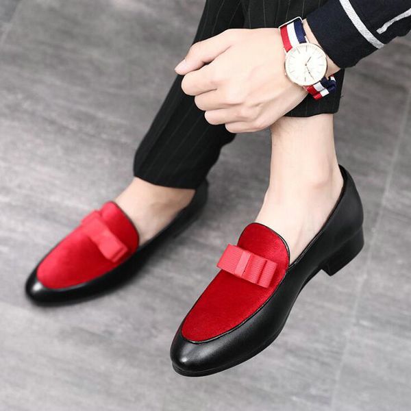 

male flats casual slip on shoes leather loafers men formal shoes bowknot wedding dress men casual flat a57-27, Black