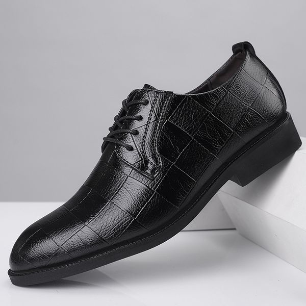 

2019 formal shoes men pointed toe men dress shoes leather formal oxford shoes for men fashion wedding footwear, Black