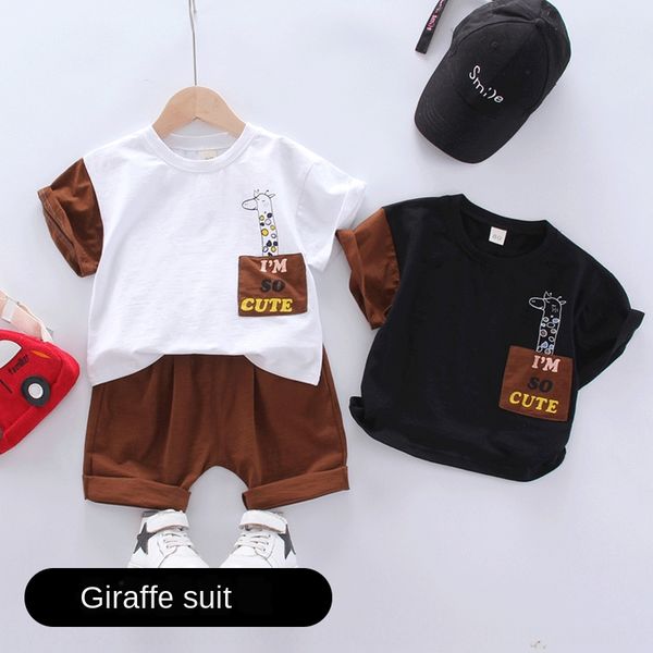 

children's children's pant pants suit casual two-color short sleeve suit plain shorts two-piece set thin five-legged pants set