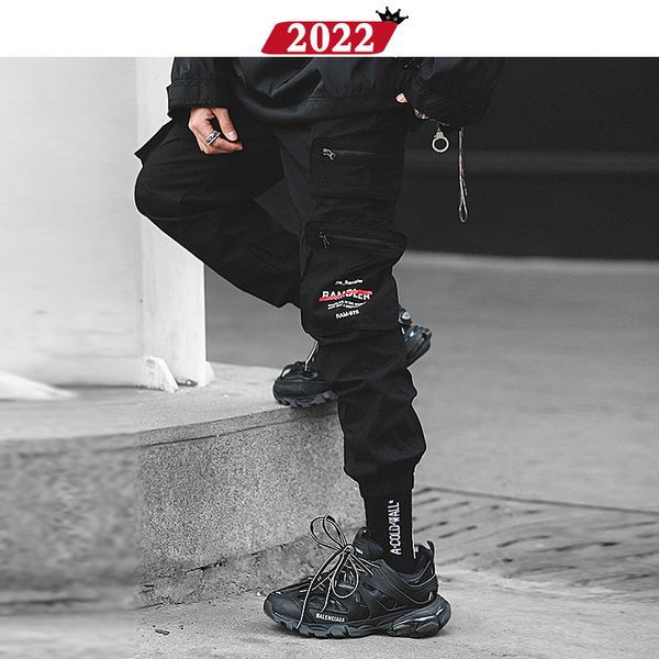 

men pockets cargo pants 2019 japanese streetwear hip hop zipper joggers casual black sweatpants fashion track pants 2xl