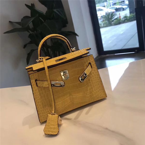 

2019 bibasic kylie package yellow crocodile grain cowhide mini ma am single genuine leather handbag shoulder bags satchel