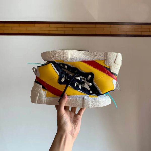 

drop ship authentic sacai x blazer mid yellow varsity red maize white blue men basketball shoes sport sneakers, Black