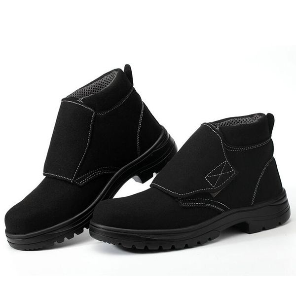 

mens casual plus size steel toe covers working welding shoes soft leather platform security ankle boots worker seguridad zapatos, Black