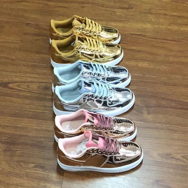 

new lunar forced 1 wmns liquid metal sp mens women running shoes rose metallic silver gold skateborad sneakers dunk one sports shoes 36-45