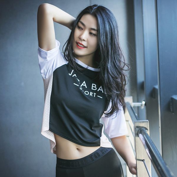 

women yoga shirts mesh short sleeve t-shirt yoga crop sweatshirts female running jogger fitness gym casual shirt sportswear, White;red