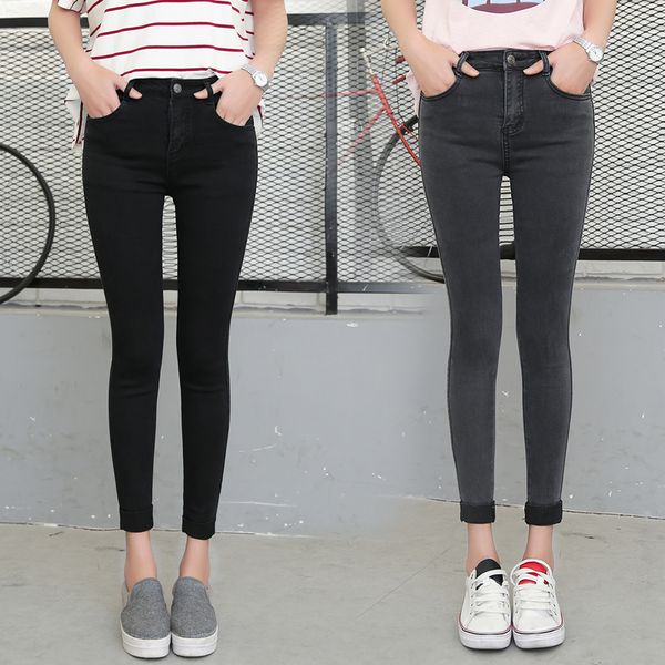 

Spring Autumn Women Ankle-Length Cuffs Black Jeans Students Stretch Skinny Female Slim Pencil Pants Denim Ladies Trousers