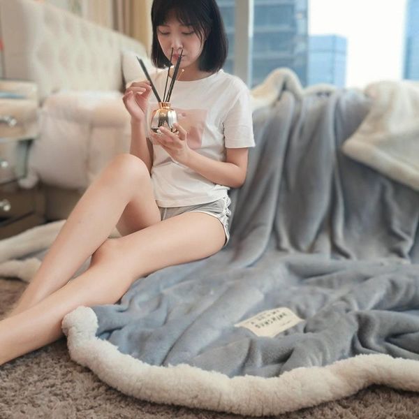 

double-deck flannel wool blanket warm blanket plush l christmas gift winter office super soft