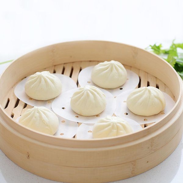 

50pcs non-stick round steamer baking pad 20/25 cm non-stick steaming basket mat baking cooking tool perforated wood pulp papers
