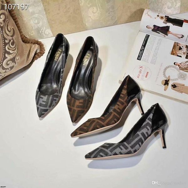 

19wn 2019 spring new fashion high heels solid color shallow mouth pointed pierced women's shoes yecq3, Black