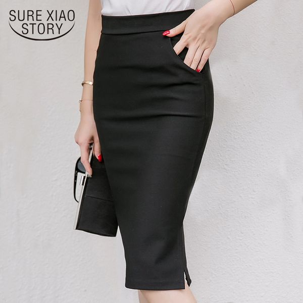 

fashion style autumn plus size slim waist hip skirt pure color black red clothing for women korean elegant skirt 162f 25, Black;gray