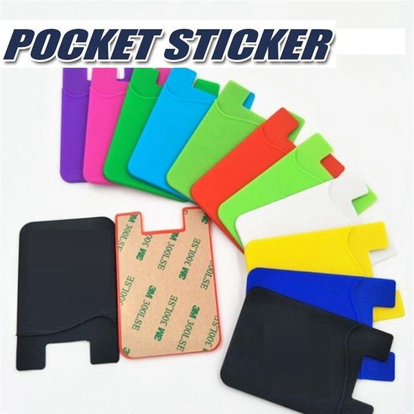 

silicone wallet credit card cash pocket sticker 3m adhesive stick-on id credit card holder pouch for iphone samsung mobile phone opp package