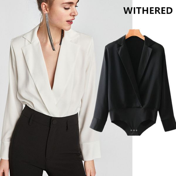 

withered england urban office lady solid notched blusas kimono blouse shirt combinaison femme combinaison femme bodysuit women, Black;white