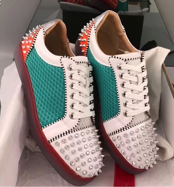 

mens designer shoes designer sneakers low cut spikes flats shoes red bottom for mens leather sneakers party loafers shoes s01, Black