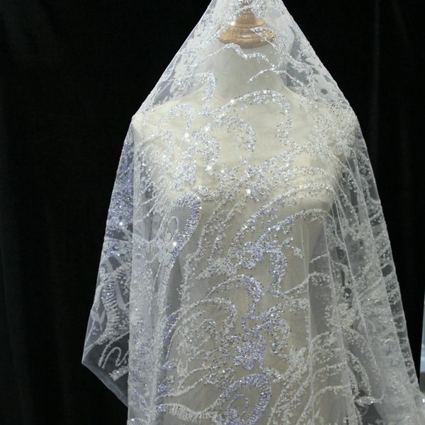 

sequins mesh stamping fabric embroidery mesh fabric dress lace gold, Black;white