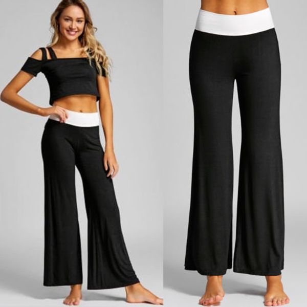 

2018 fashion new women solid color high waist wide leg casual loose comfortable long pants, Black;white