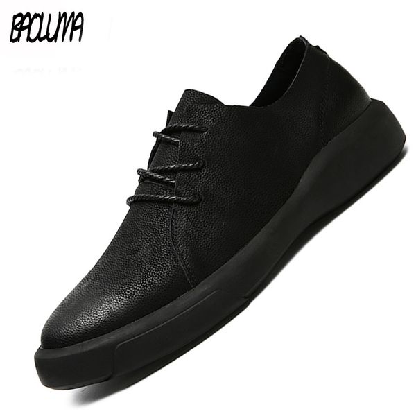 

genuine leather shoes men leather sneakers flats design style men shoes loafers lace up walking casual shoes men big size 37-47 cj191217, Black