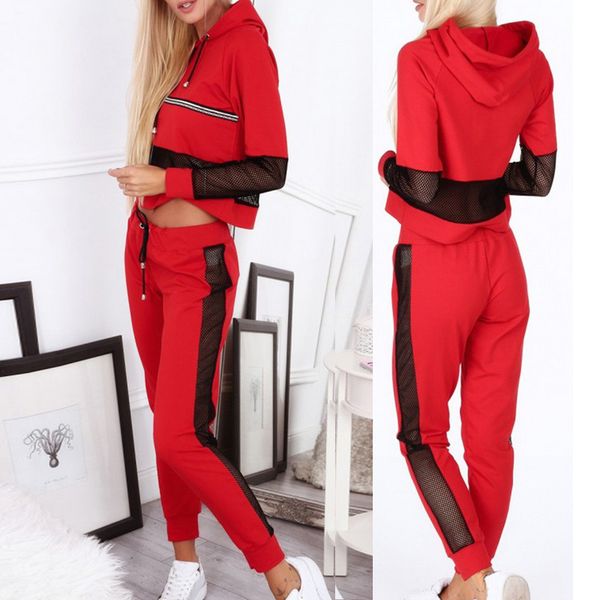 

sweatershirt tracksuit for women long sleeve thicken 2pcs running set mesh hooded with jogger pants outdoor sportswear, Black;blue