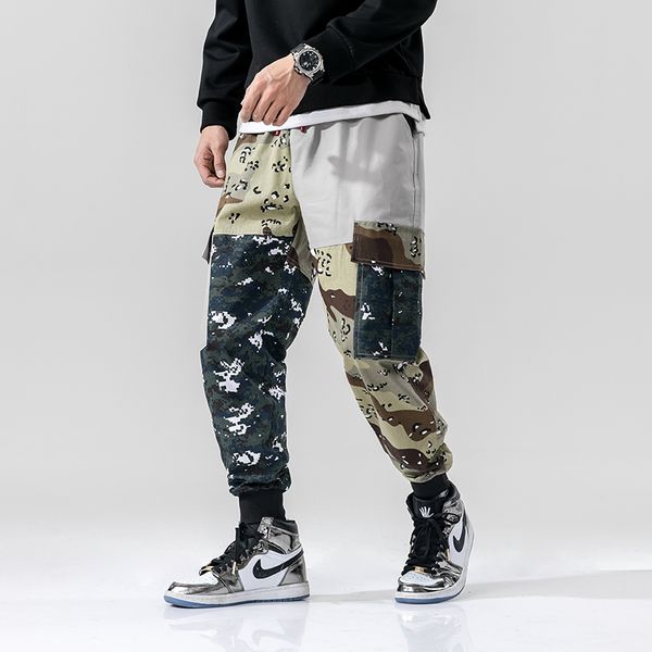 

2019 camouflage men pants full length pants trousers high street wear cool man fashion hip hop loose cargo pants, Black