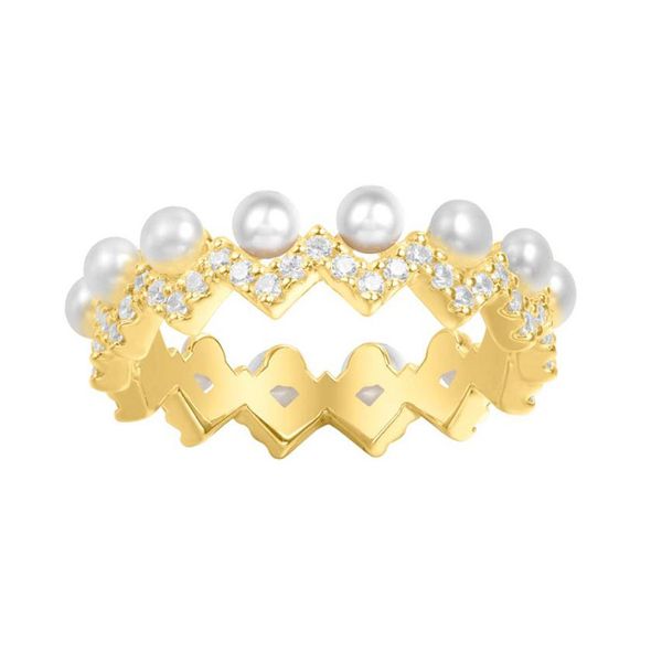 

gold color pearl ring simple inlaid zircon women's ring couple engagement fashion jewelry, Silver