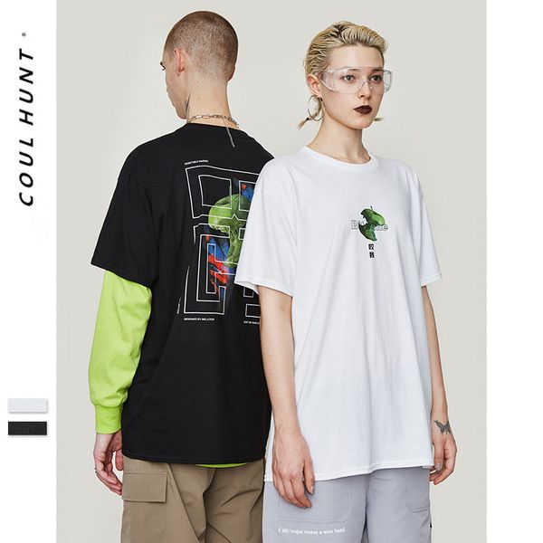 

2019 ss skateboard funny bite me cotton t shirt hip hop streetwear green apple printed o-neck short sleeve tees black white, White;black