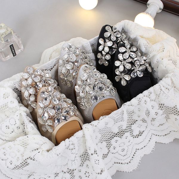 

spring flats crystal woman flat shoes elegant comfortable lady fashion rhinestone women soft ballet flat shoes slip on loafers, Black