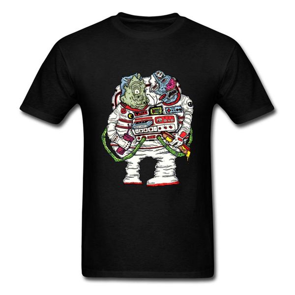 

space hooligans 2020 new t-shirt for men vintage cartoon monster astronaut print no fade cotton t shirt funny, White;black