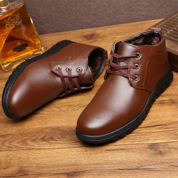 

2019 winter cotton-padded shoes men's leather shoes brushed and thick men's warm leather boot supermarket stall cotton-pad, Black