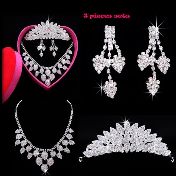 

2020 designer jewellery wedding hair accessories wedding tiara three-piece wedding gown cheongsam jewelry crown necklace earrings set, White