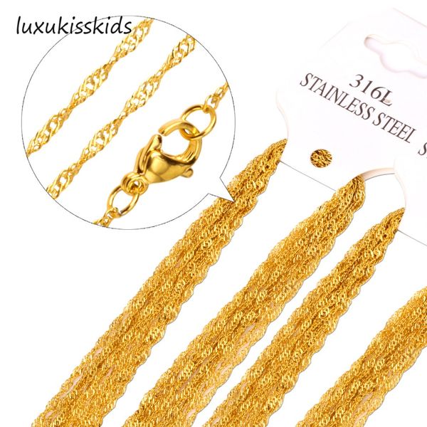 

luxukisskids promotiwholesale price 10pcs/lot gold/silver 2mm necklace chain 18"20"22"24inch twisted singapore chains