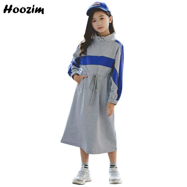 

high street cotton colorblock deep v sweatshirt girls 4-15 age fashion turtleneck drawstring waist long hoodies children spring, Black