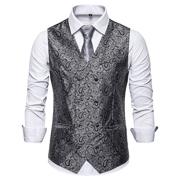 

men's gentleman casual business suit vest 2019 brand slim fit double breasted waistcoat men party wedding gilet homme costume, Black;white