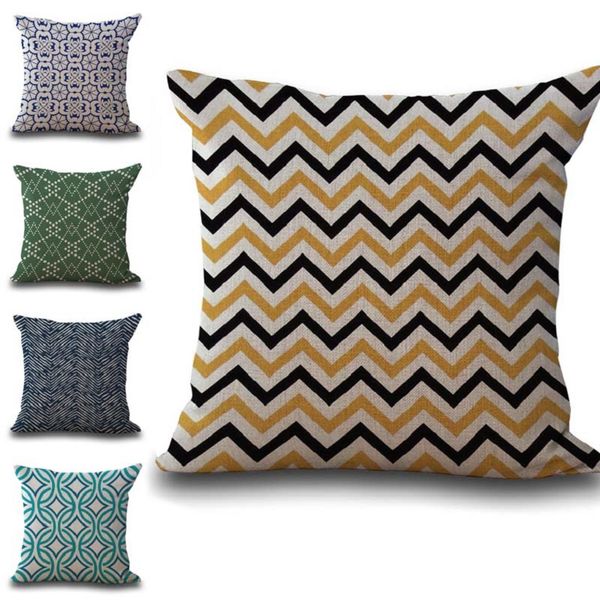 

wave diamond geometric pattern pillow case cushion cover linen cotton throw square pillow covers 9 colors custom 45x45cm 100g