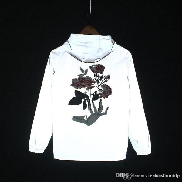 

осень весна 2020 мужские 3 м светоотражающие куртки роза цветок печатных hihop с капюшоном ветровка куртка, Black;brown
