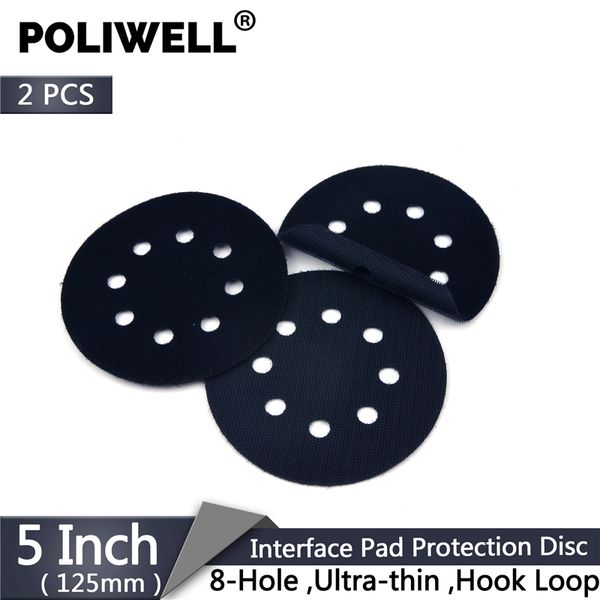 

poliwell 2pcs 125 mm 8 holes ultra-thin surface protection interface pad for hook and loop sanding discs flocking abrasive pad